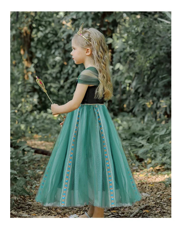 Girls' Summer Anna Frozen Baby Dress Child Green Dress Up Halloween Costume for Kids Princess Party Cosplay Dresses 2 to 8 Years