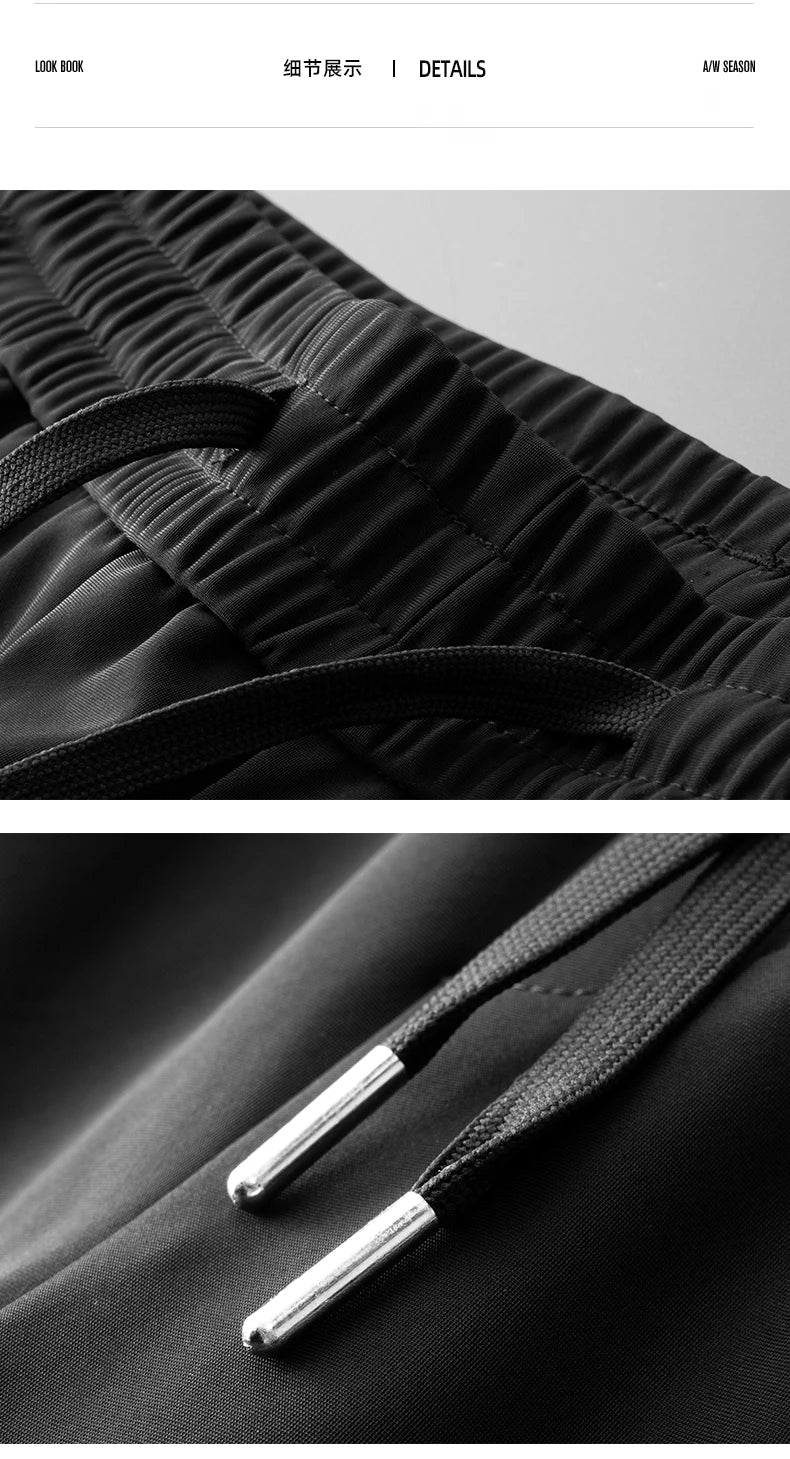 High Quality Ice Silk Stretch New Brand Casual Fashion Elastic Strappy Long Pants Street Style Pencil Teens Trousers Men Clothes