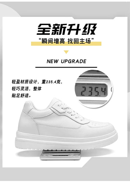 New Invisible Height-increasing Shoes for Men, 6CM-8CM-10CM Sports Shoes,White Leather Sports Shoes for Men,Enlarged Sizes 36-46