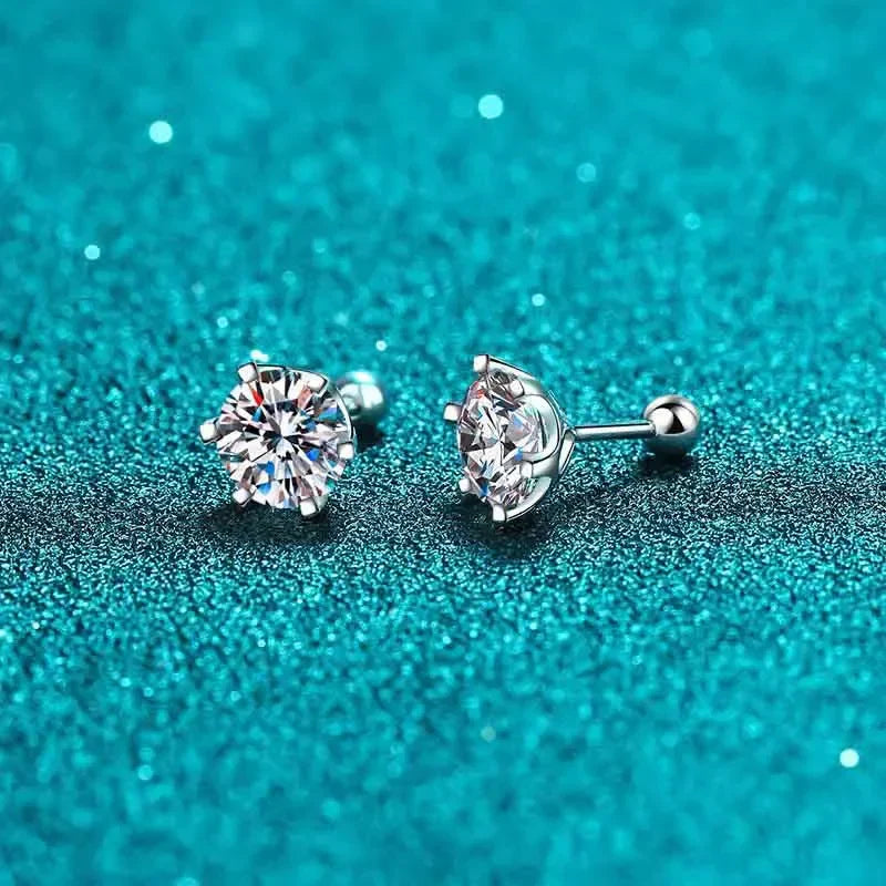 0.2ct 0.5ct 1ct 2ct  Moissanite Stud Earrings For Women Screw Thread Ear Studs 925 Sterling Silver Earring Fine Jewelry