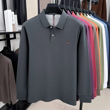 100% cotton high-end spring and autumn new men's long sleeved casual comfortable polo shirt exquisite brand bee embroidery top