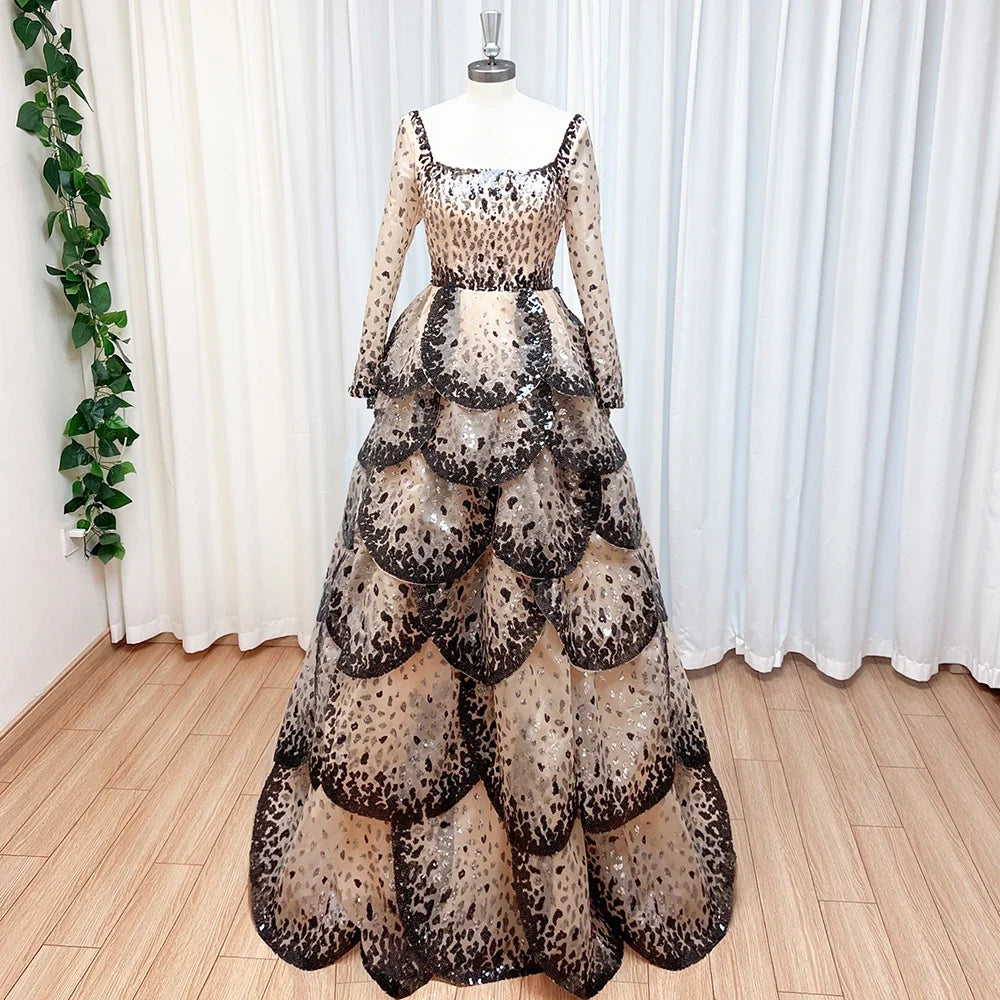 Luxury Sequined Evening Dress Tiered Petal Skirt Formal Prom Gown Customized Robe De Soiree For Women Party 2026