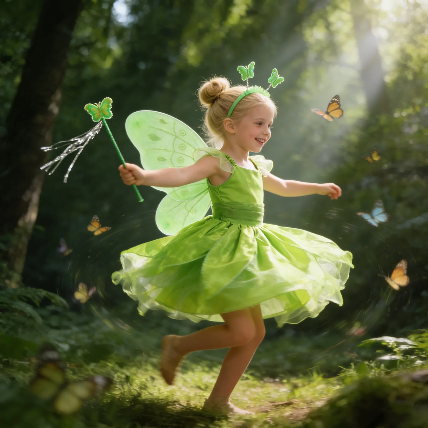 Childern Flower Fairy Dress Up Girls Princess Dress With Wings Halloween Elves Costume Carnival Party Tinkerbell Bell Dress