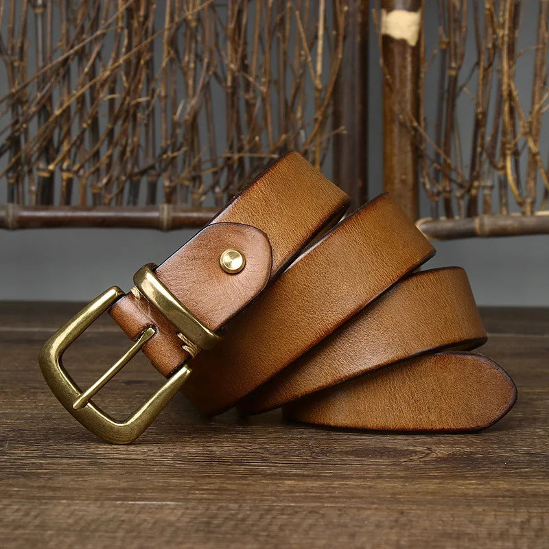 3.3CM Thick Pure Cowhide Copper Buckle Genuine Leather Casual Jeans Belt Men High Quality Retro Luxury Brand Male Strap Cintos