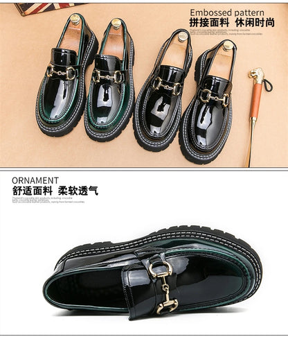 New Men Patent Leather Loafers Fashion Casual Shoes Male Thick Sole Increased Height Slip On Breathable Comfortable Driving Shoe