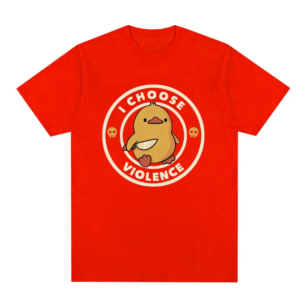 I Choose Violence T Shirt Funny Duck Humor Slogan Short Sleeve T-shirts Men Women 100% Cotton Loose Oversized T-shirt Streetwear