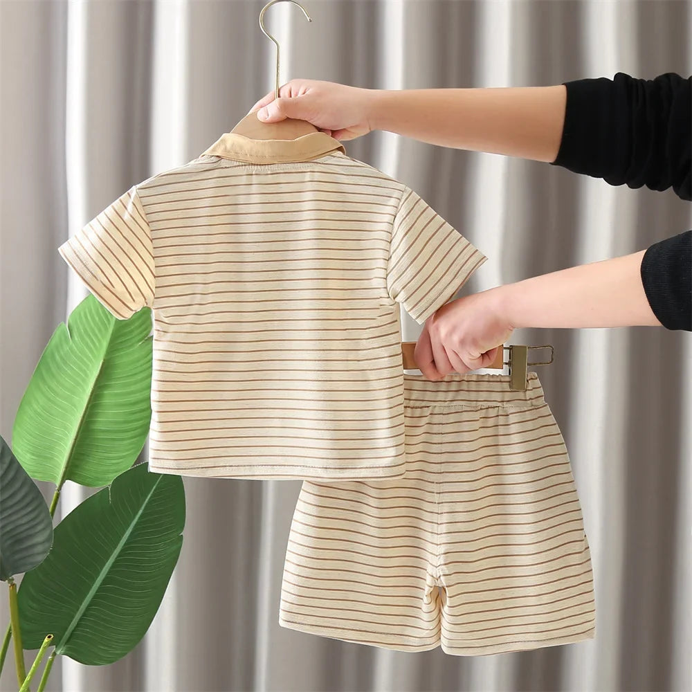 New Summer Baby Boy Clothes Set Toddler Boys Striped Cartoon T-shirt Short Pant 2-Piece Casual Infant Children's Clothing Outfit