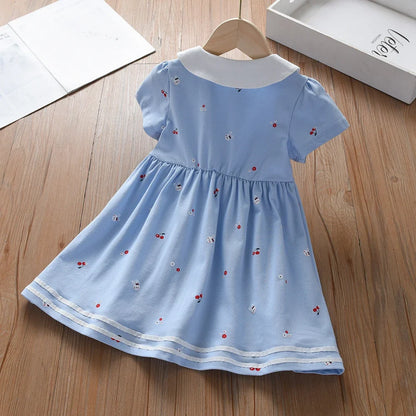 Baby Girls Summer Dress Short Sleeved Turn Down Collar Cotton Clothes for Girls Aged 2-6 Years Kids Dresses