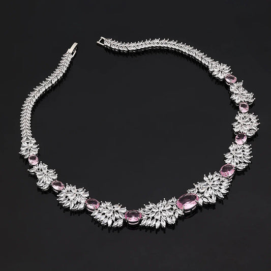 2025 New 4-piece Bride Zirconia Full Set Women's Party Jewelry, Luxury Dubai Nigeria CZ Luxury Crystal Wedding Necklace Set