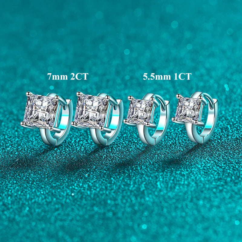 Princess Cut 1CT 2CT D Color Small Moissanite Hoop Earrings For Women s925 Silver Plated 18k Hook Earring Ear Buckle Gift