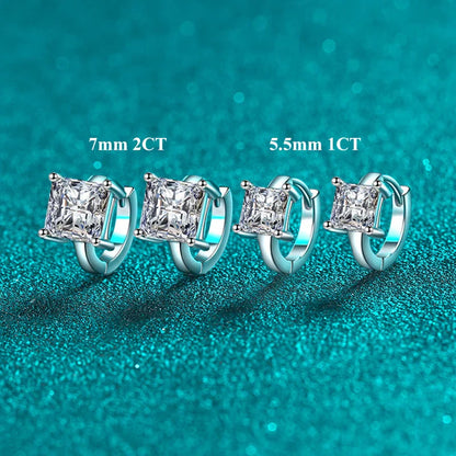 Princess Cut 1CT 2CT D Color Small Moissanite Hoop Earrings For Women s925 Silver Plated 18k Hook Earring Ear Buckle Gift