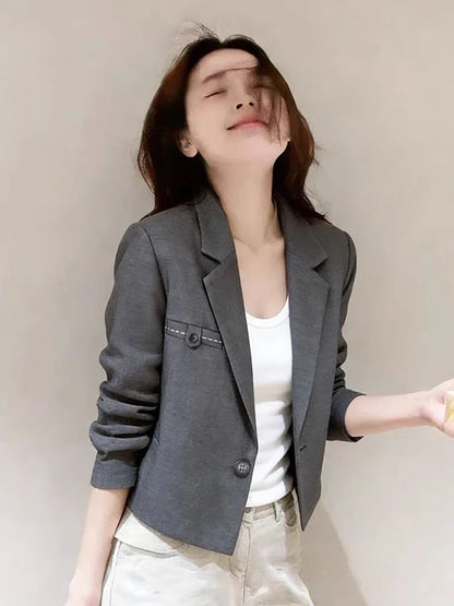 Chic Slim Cropped Blazer Women Elegant Fashion Long Sleeve Short Suit Coat Sweet All Match Female Fall Winter Jacket Outwear New