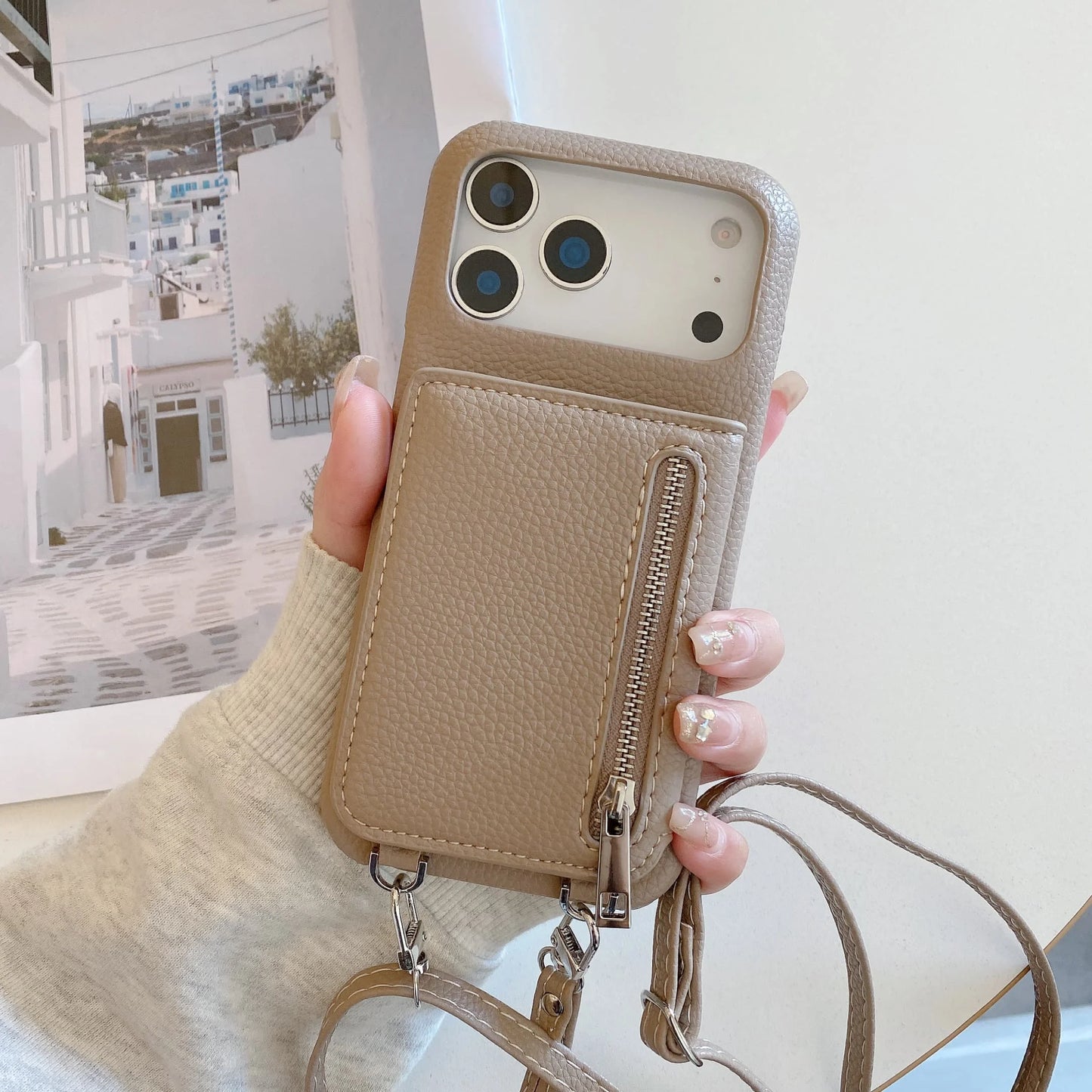 Crossbody Lanyard Phone Case with Zipper Mirror Wallet Card Holder Slot for iPhone 17/16/15/14/11 pro Max 13/12/11 plus