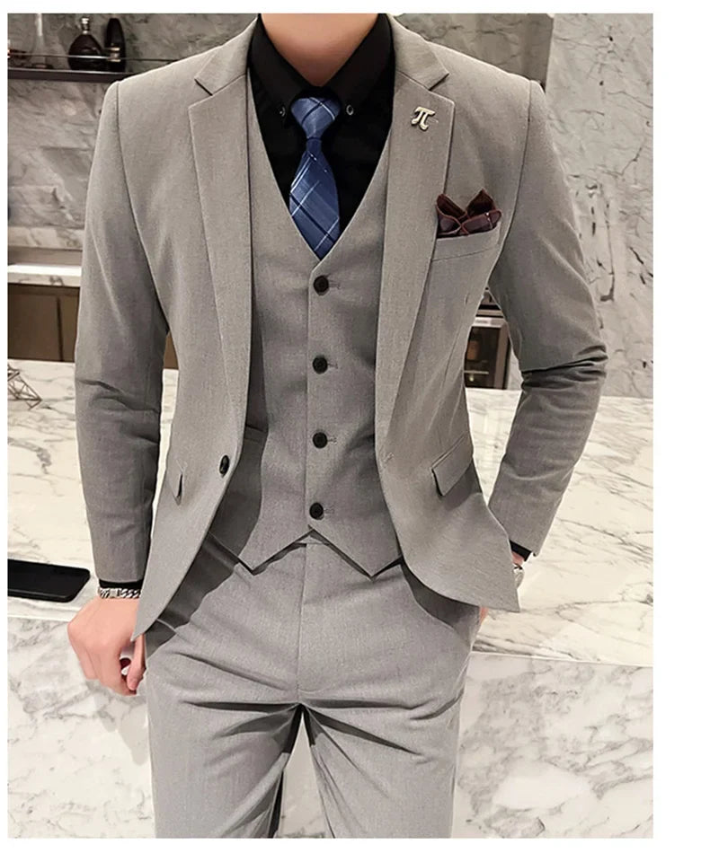 S-5XL Jacket Vest Pants Boutique Solid Color Casual Business Office Slim Mens Suit Groom Wedding Gown Blazer Waist Coat Trousers