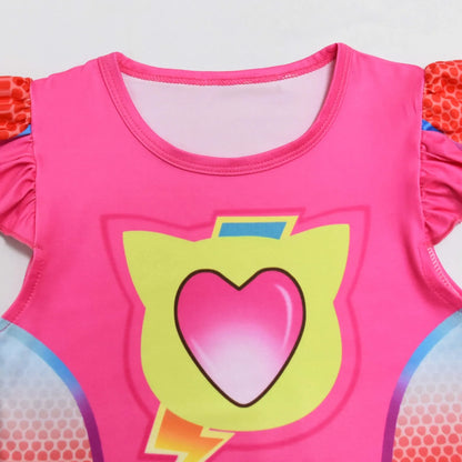 Children's SuperKitties Dresses Super Kitties Cosplay Costume Girls Flying Sleeves A-Line Dress Bag Mask Carnival Birthday Gift