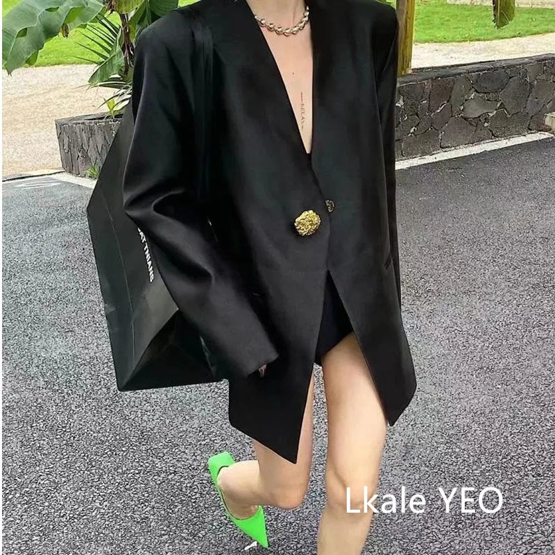 Women's Blazer Coat 2025 Spring Autumn Fashion Retro Style Advanced Ladies Suit Jacket Korean Version Temperament Lady Outerwear