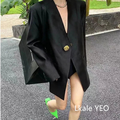Women's Blazer Coat 2025 Spring Autumn Fashion Retro Style Advanced Ladies Suit Jacket Korean Version Temperament Lady Outerwear