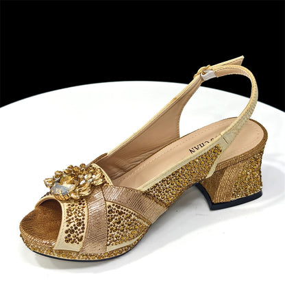 2025 Elegant Green Peep-Toe Heel Pumps for Women with Diamond Accents - Italian Matching Shoes and Bags Set for Parties