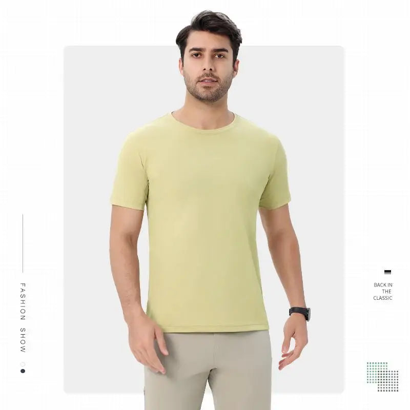 2026 Men Short Sleeves Running T-Shirts Quick Dry Sport T-Shirts Fitness Gym Running Shirts Breathable Round Collar Sportswear