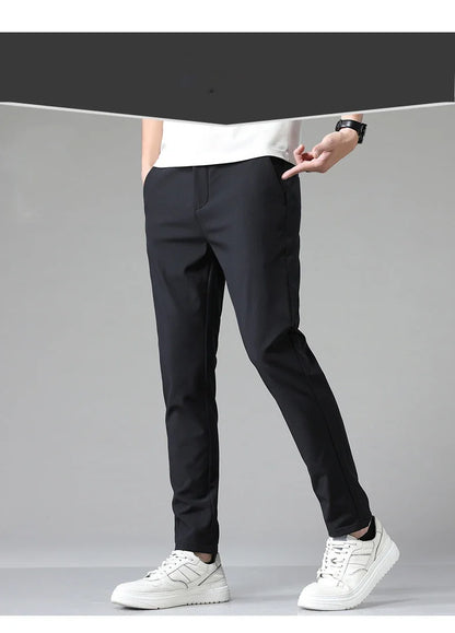 2024 Summer New  Men's Thin Straight Casual Pants Classic Style Light Gray Business Stretch Trousers Male Brand