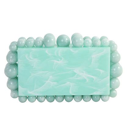 Fashion Women Acrylic Turquoise Evening Clutch Bag Small Pearls Party Black Designer Day Purse Crossbody Chain