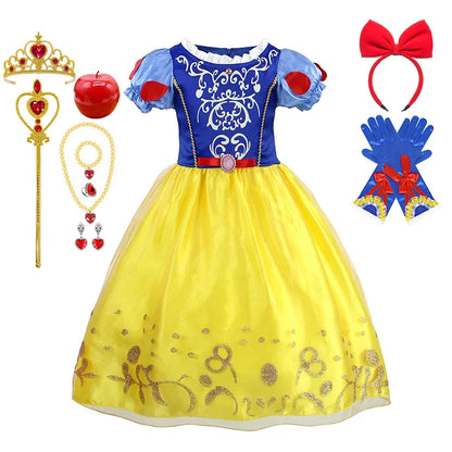 2025 Girls Disney Princess Dress Snow White With Cape Kids Cosplay Halloween Birthday Costumes Children Party Dress 10Y Clothes