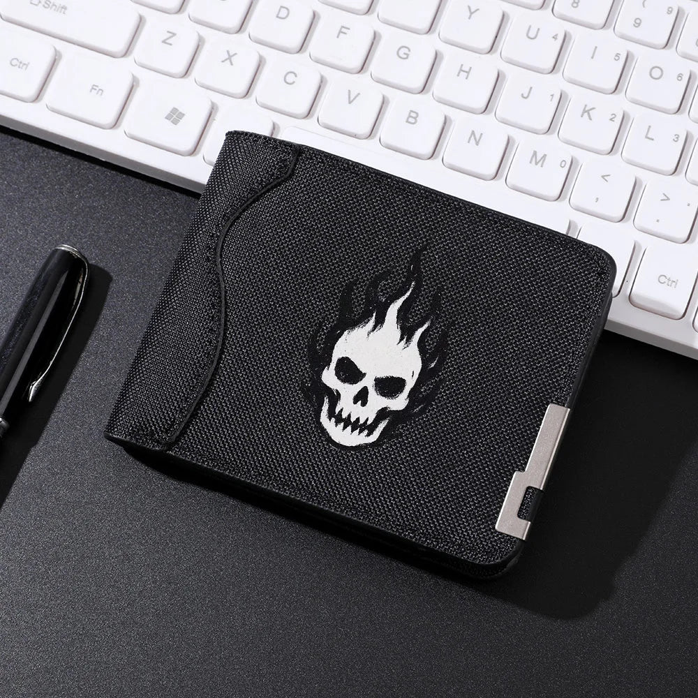 Men's Casual Canvas Wallet Quirky Skull Design Coin Purse Student Credit Card Holder Wallet