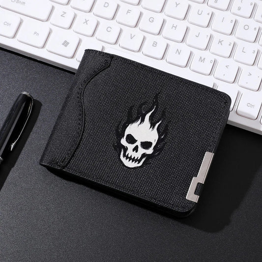 Portefeuille en toile décontracté pour hommes Motif tête de mort original Porte-monnaie pour étudiant Porte-cartes de crédit Portefeuille
