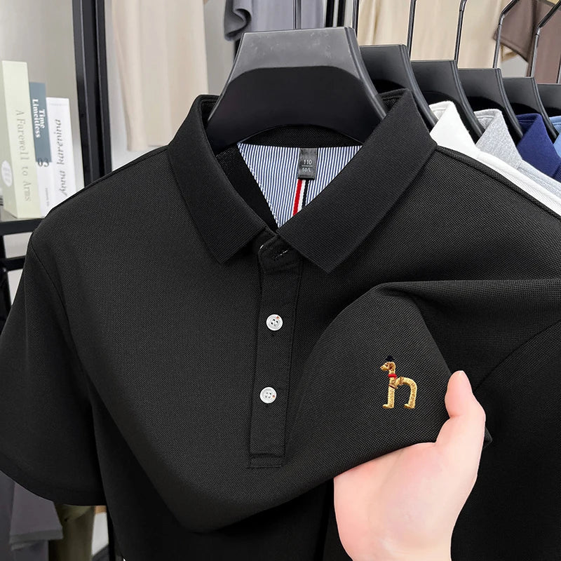 High end luxury brand short sleeve polo shirt summer new trend cute dog embroidery design T-shirt casual Korean golf men's wear