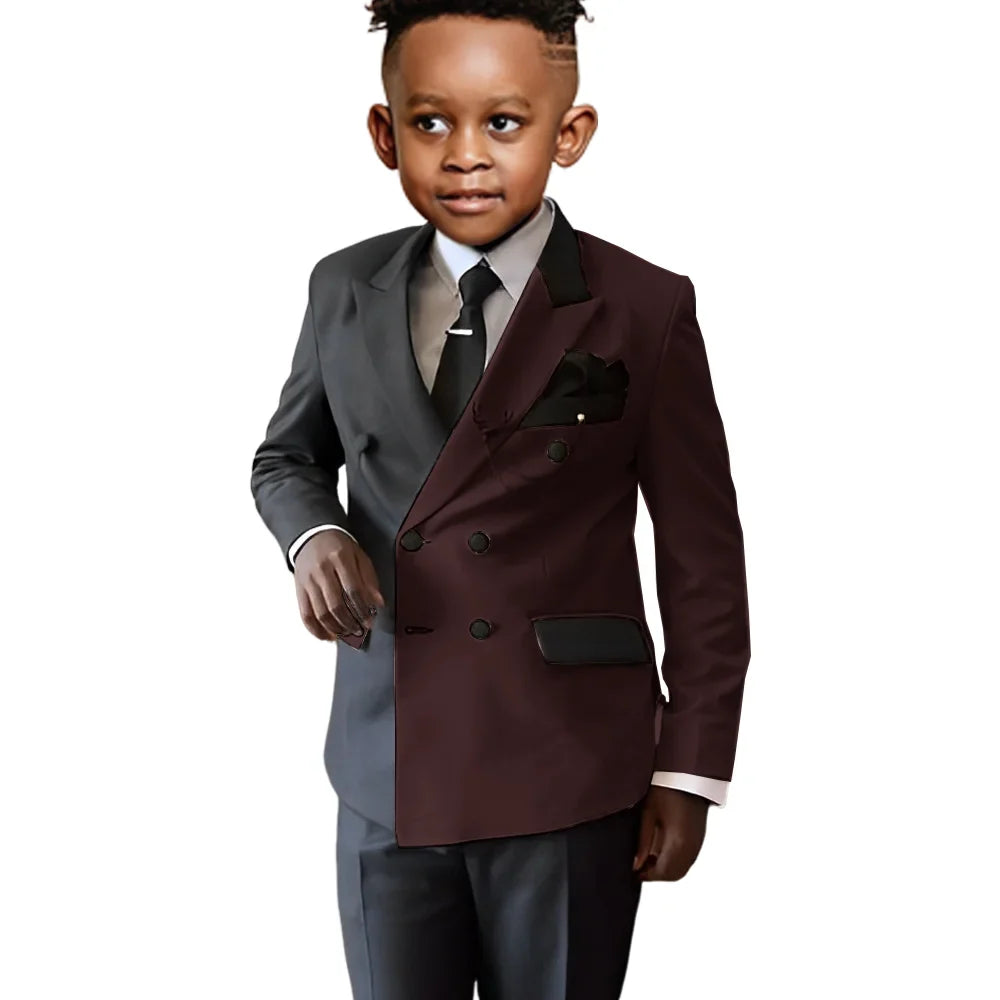 Fashionable Colour-blocked Boys Suits 2 Pieces Piano Performance Wear,Double Breasted Kids Tuxedo Sets Wedding Party Outfit