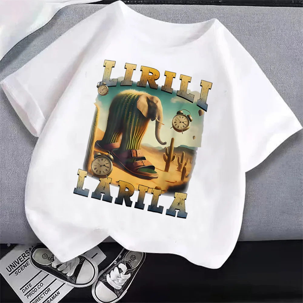 Italian Brainrot T-Shirt Kids Cartoon Anime Print Clothes Round Neck Basic Boys Tops Absorbent Casual Shirts Gift
