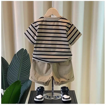0-5 Years Old Boys' Summer Outfit Set Summer Short-Sleeved Shorts New Children's Striped Baby Two-Piece Set