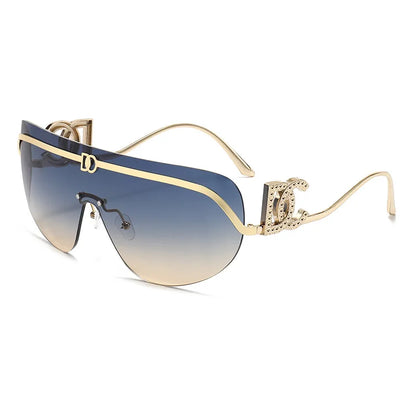New Luxury Oversized Shield Sunglasses 2026 Gold Metal Brand Gradient Lens Sun Glasses UV400 Protection Trendy Shades Sunglass