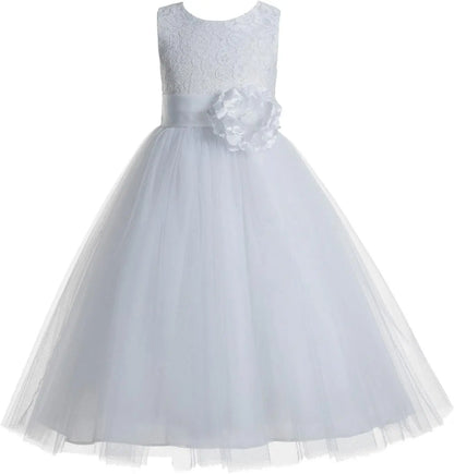 Ivory Floral Lace Heart Cutout Dress for Girls Junior Bridesmaid Pageant Gown Elegant Flower Girl Pageant Dresses