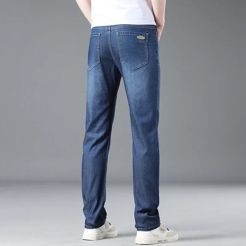 New Men's Thin Lyocell Jeans Soft Business Stretch Fashion Trousers Slim Brand Casual Elasticity Denim Pants Male Clothes