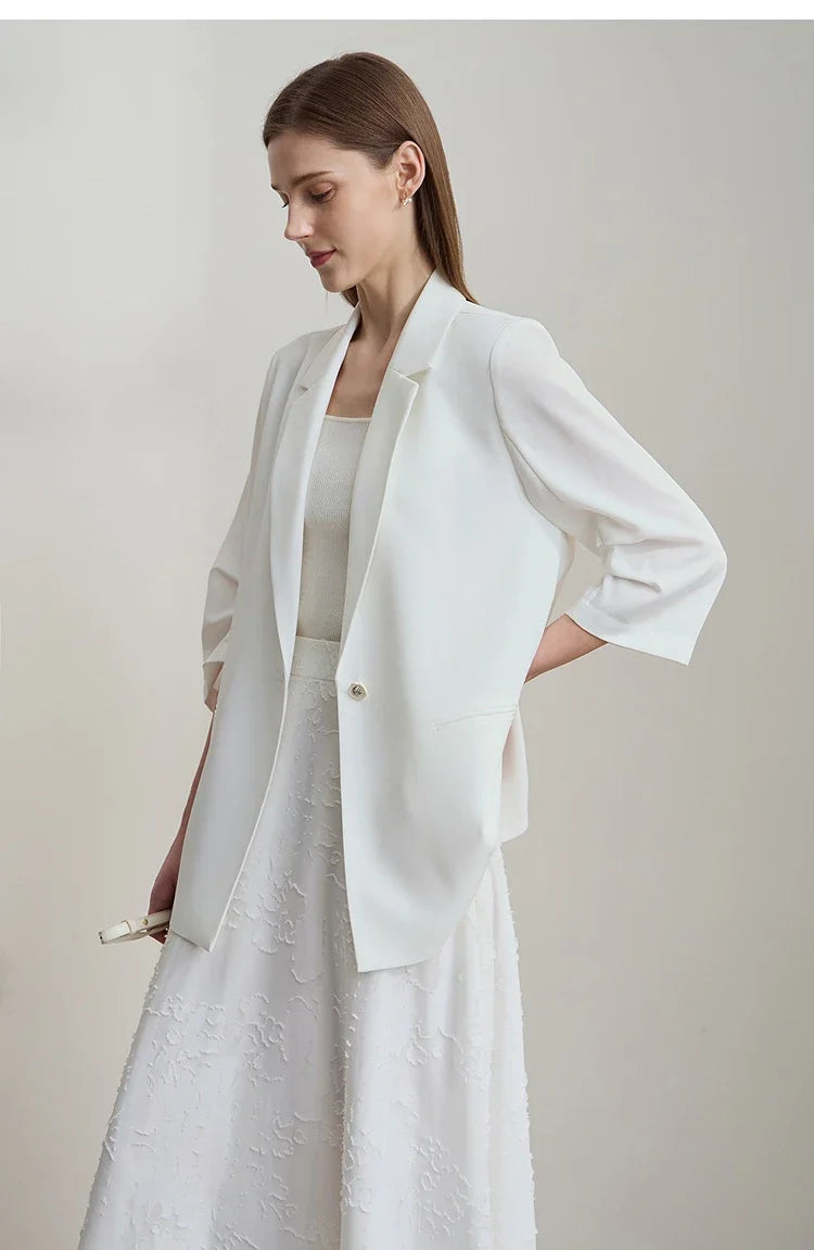 Minimalist Women's Blazer Mujer 2025 Autumn New Solid Loose Seven-quarter Sleeve Lapel Button Commuter Suit Jacket 12512019