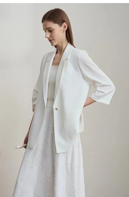 Minimalist Women's Blazer Mujer 2025 Autumn New Solid Loose Seven-quarter Sleeve Lapel Button Commuter Suit Jacket 12512019