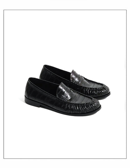 Loafers for men's eel skin pleated design a top layer cowhide slip in formal dress shoe suitable for casual work and commuting