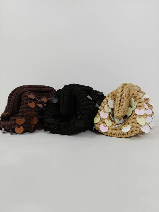 Yingzi Small Sequin Crochet Cluth Bag with Shine Paillettes Handmade Evening Bag Makeup Bag
