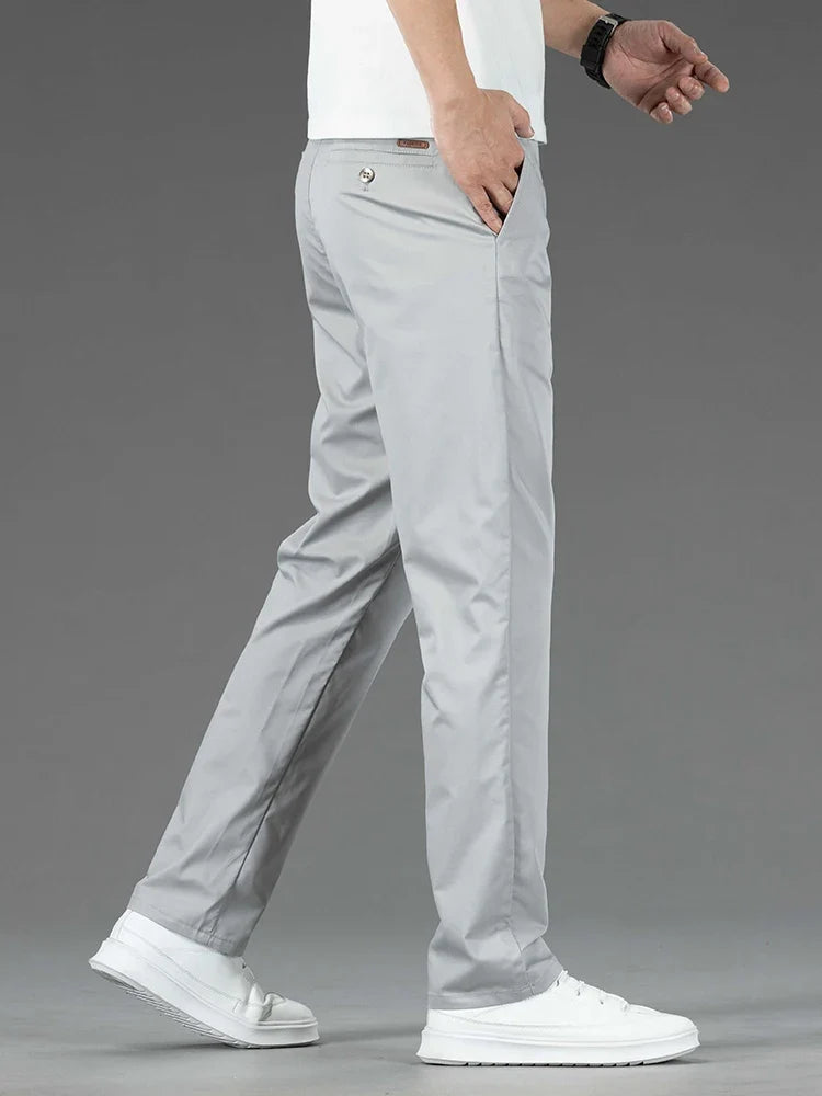 Spring Summer New Men's Casual Pants Thin Mulberry Silk Soft Business Casual Trousers Slim Straight Elastic Suit Pants Male