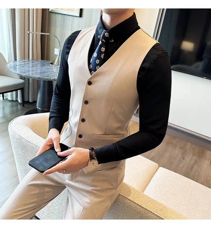 ( Vest + Pants) Men Luxury High Quality Business Suit Vest 2 pieces Formal Groom Wedding Dress Vest Set Fashion Club Clothing