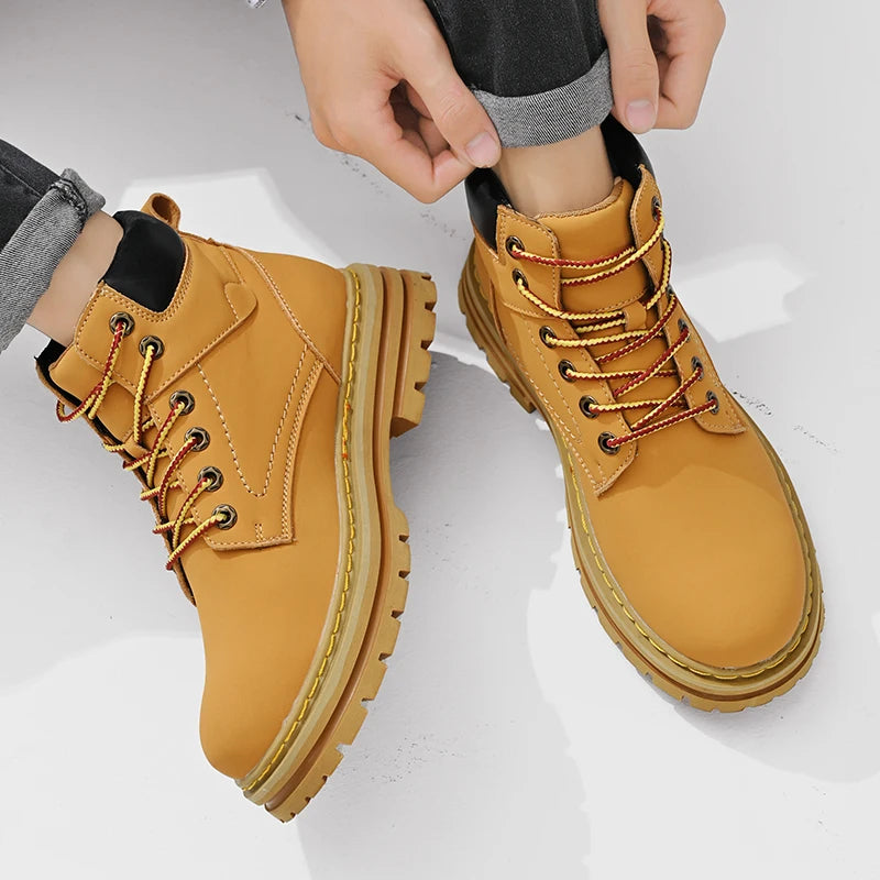Handmade Outdoor Men Genuine Leather Boots Male Comfortable Business Party Casual Shoes Street Thick Sole Lace Up Shoes Big Size