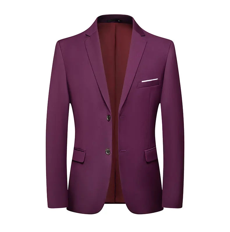 Men's Slim Fit Solid Color Business Suit Korean Style Single Breasted Spring Autumn Fashion High-End Polyester Trend Coat
