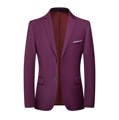 Men's Slim Fit Solid Color Business Suit Korean Style Single Breasted Spring Autumn Fashion High-End Polyester Trend Coat