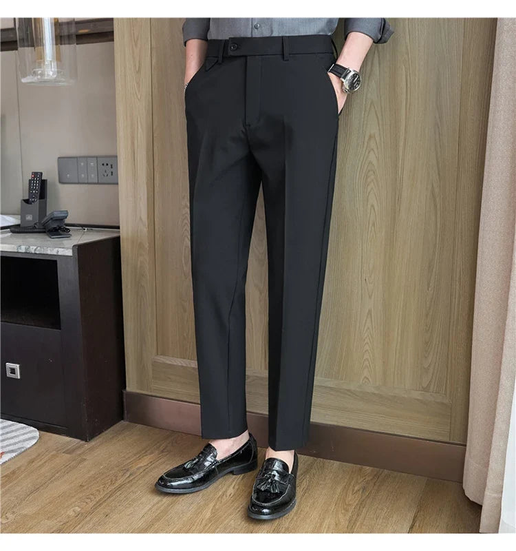 Men Suit Pants 2026 Spring Elastic Waist Solid Slim Fit Dress Pants Office Business Casual Trousers High Quality Men's Clothing