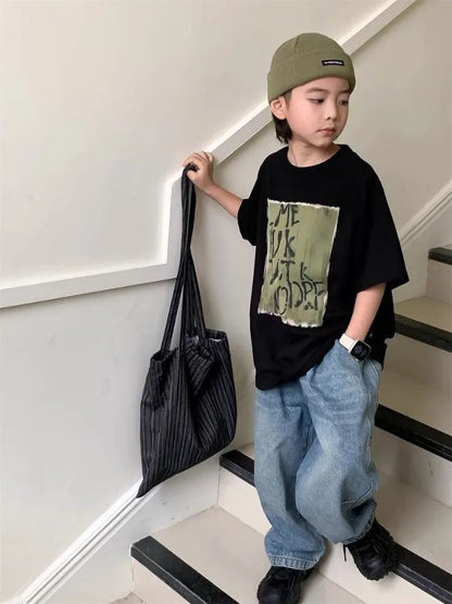 2026 Summer New Boys' Short Sleeved T-Shirt Cotton Baby Boy Summer Casual Tops Stylish Design