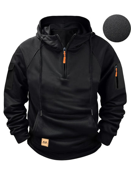 Autumn/Winter New Men's Hoodie Fashion Casual Sports Hoodie Retro Harajuku Long Sleeve Zipper Multi Pocket Loose Street Wear