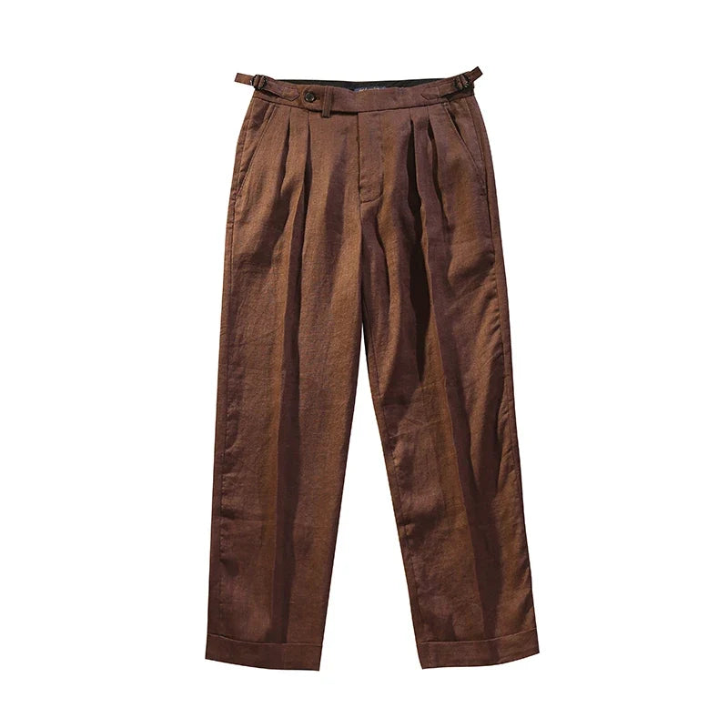 Summer Men's Linen High Waist Loose Straight Casual Pants Italian Casual Nine Minute Pants Street Beat Customized