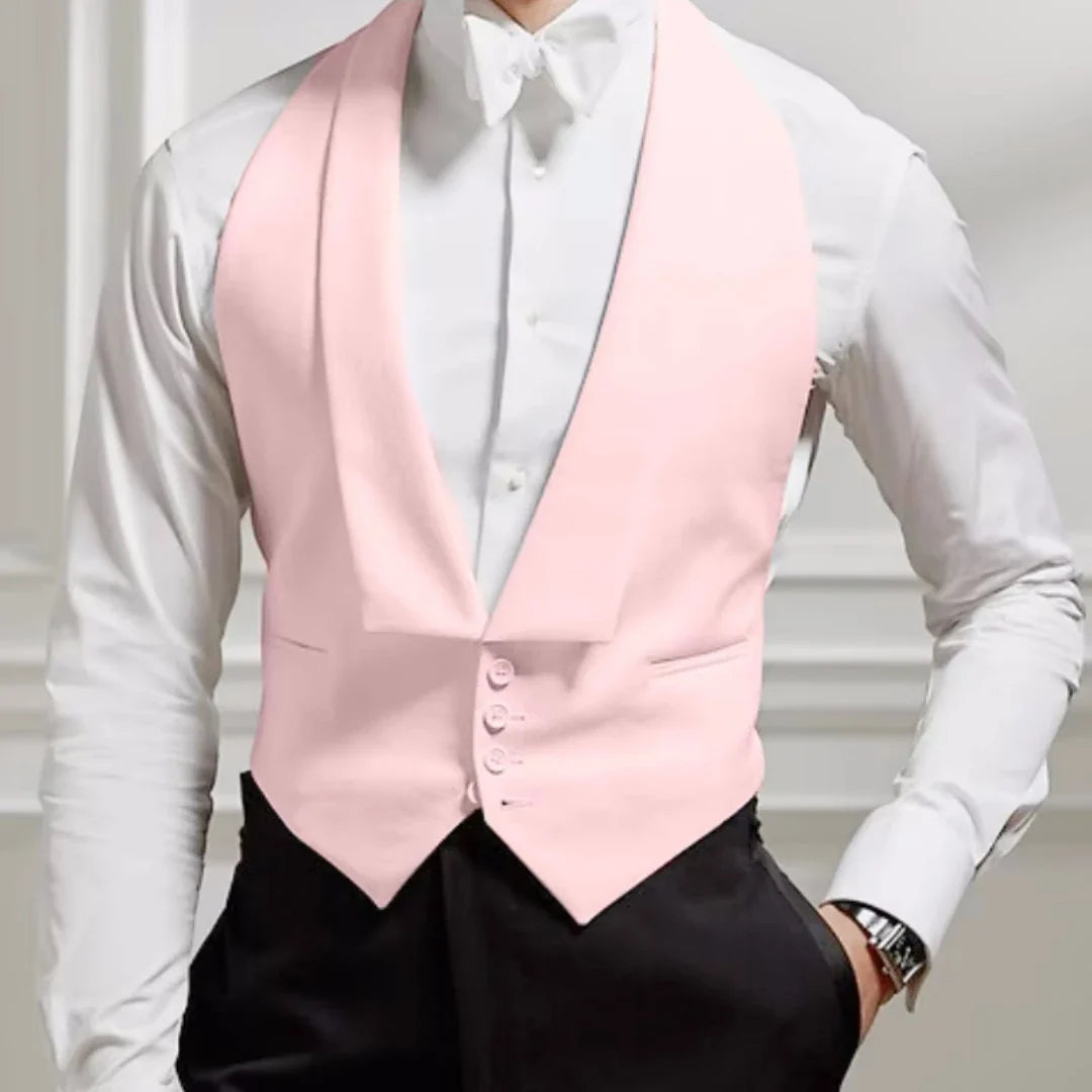 Men Vest White Single Button Solid With Lapel Waistcoat Suit For Wedding Birthday Banquet Party Business Work Men Suit Vest