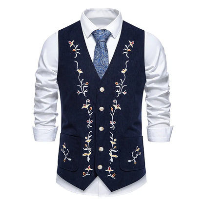Suit Vest Man British Style Printed Single-breasted Male Waistcoat Slim V-neck Sleeveless Pocket Versatile Men Vest
